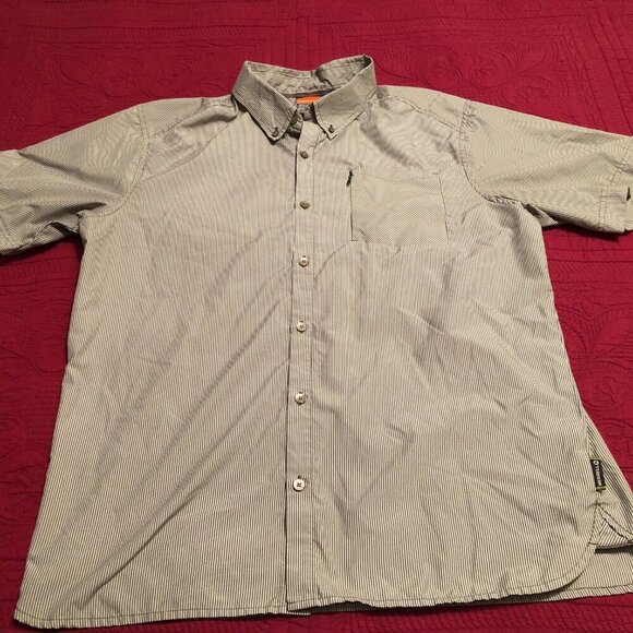 Merrell Other - Merrell Opti Wick UPF 20+ Shrt Sleeve Button Shirt Green Striped Mens Size Large